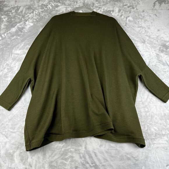 Andrea Jovine 100% Wool Cardigan ONE SIZE Dark Green Drop Shoulder Slouchy(0995) - Picture 8 of 14